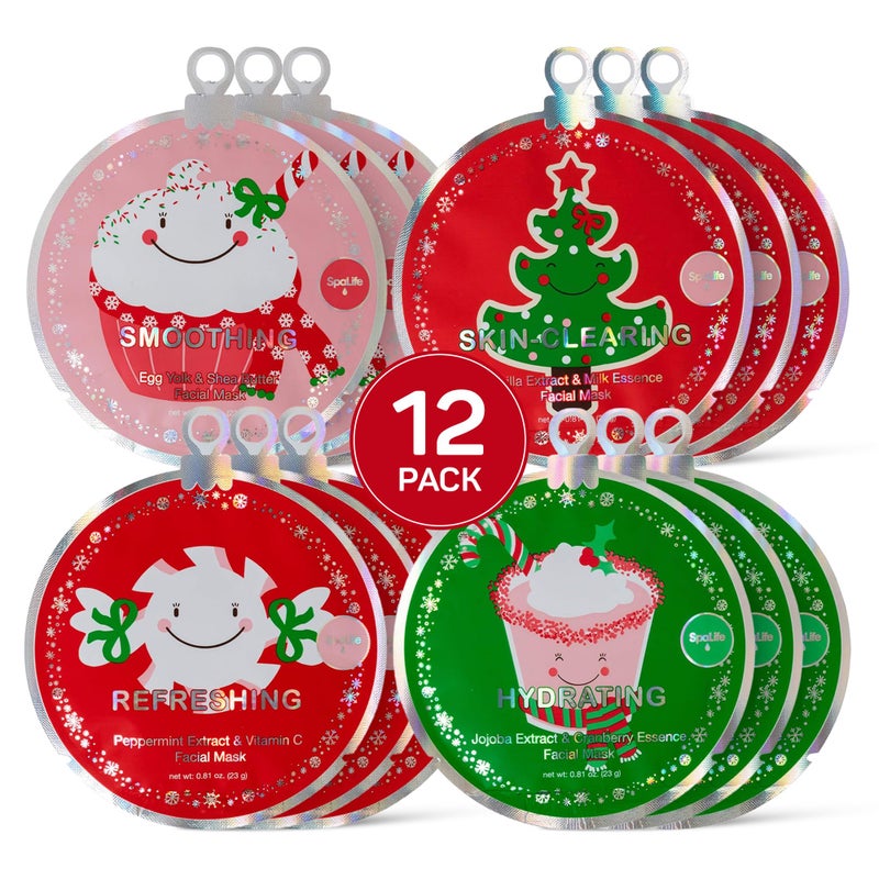 SpaLife Beauty Stocking Stuffers Christmas Face Mask Bundle | Korean Facial Masks | Hydrating, Smoothing, Refreshing and Clarifying Sheet Mask Set | Christmas Stocking Stuffers for Women | 12 Pack - Image 1